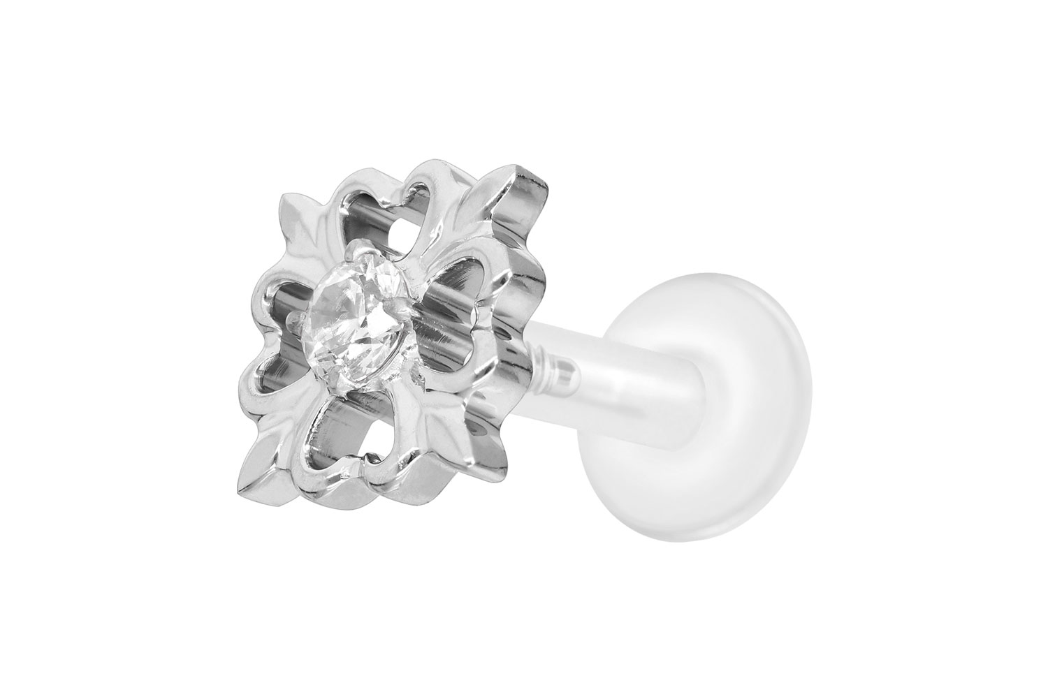 PTFE Labret Piercing mit Innengewinde + Titan-Aufsatz KLEEBLATT